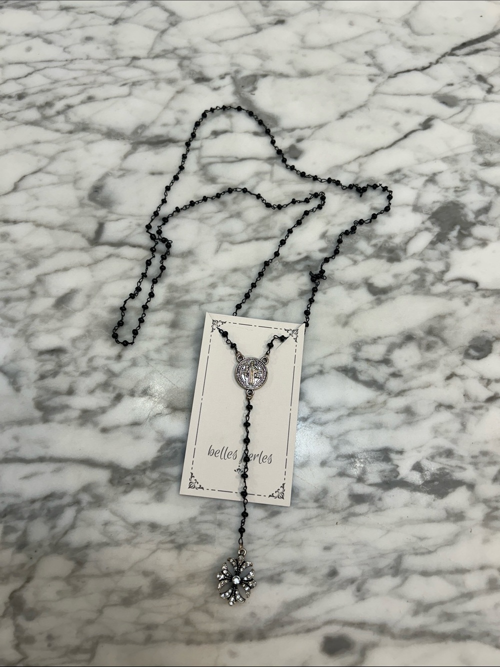 Belles Perles Black Rosary-Style Pendant Necklace
